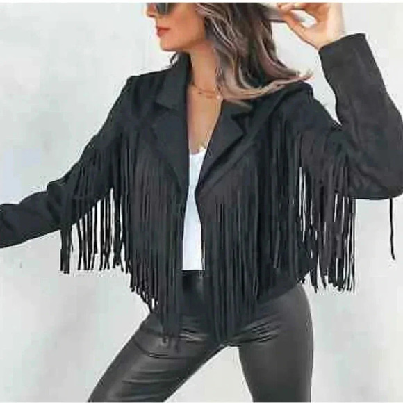 Willow clay 100% real suede jacket with tassels size L NWOT - Picture 1 of 12